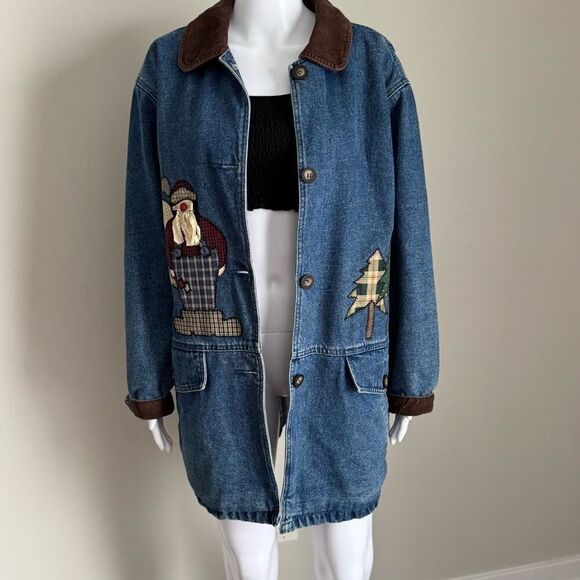 Vintage St. John’s Bay Denim Embroidered Patchwork Barn Jacket - Picture 3 of 12
